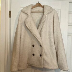 Cozy White Double-Breasted Women's Coat